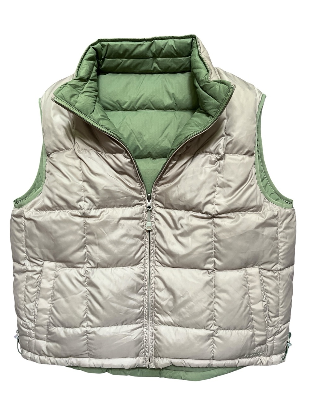 L.L.Bean Goose Down Puffer Vest Taupe Sage Men's Large Full Zip Pockets